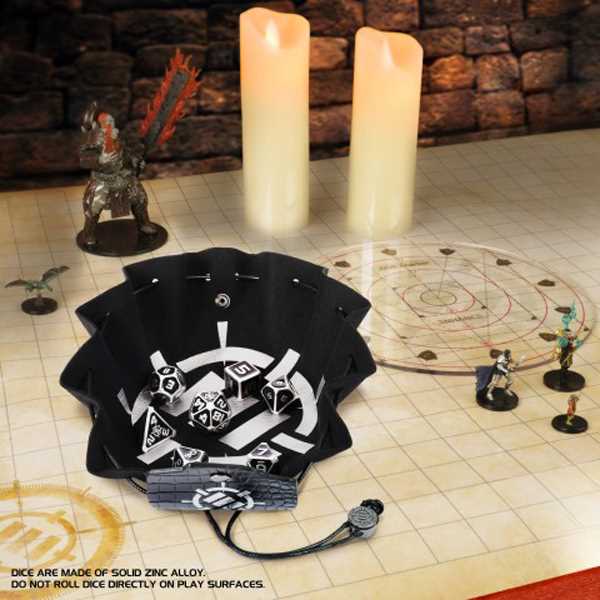 Enhance Tabletop RPGs Collectors Edition 7pc Enamel Dice Set with Drawstring Pouch (Black)