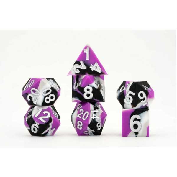 FanRoll: Gaymers Pride: 16mm Pride Sharp Edge Silicone Rubber Poly Dice Set - Asexual