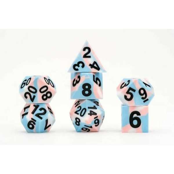 FanRoll: Gaymers Pride: 16mm Pride Sharp Edge Silicone Rubber Poly Dice Set - Transgender